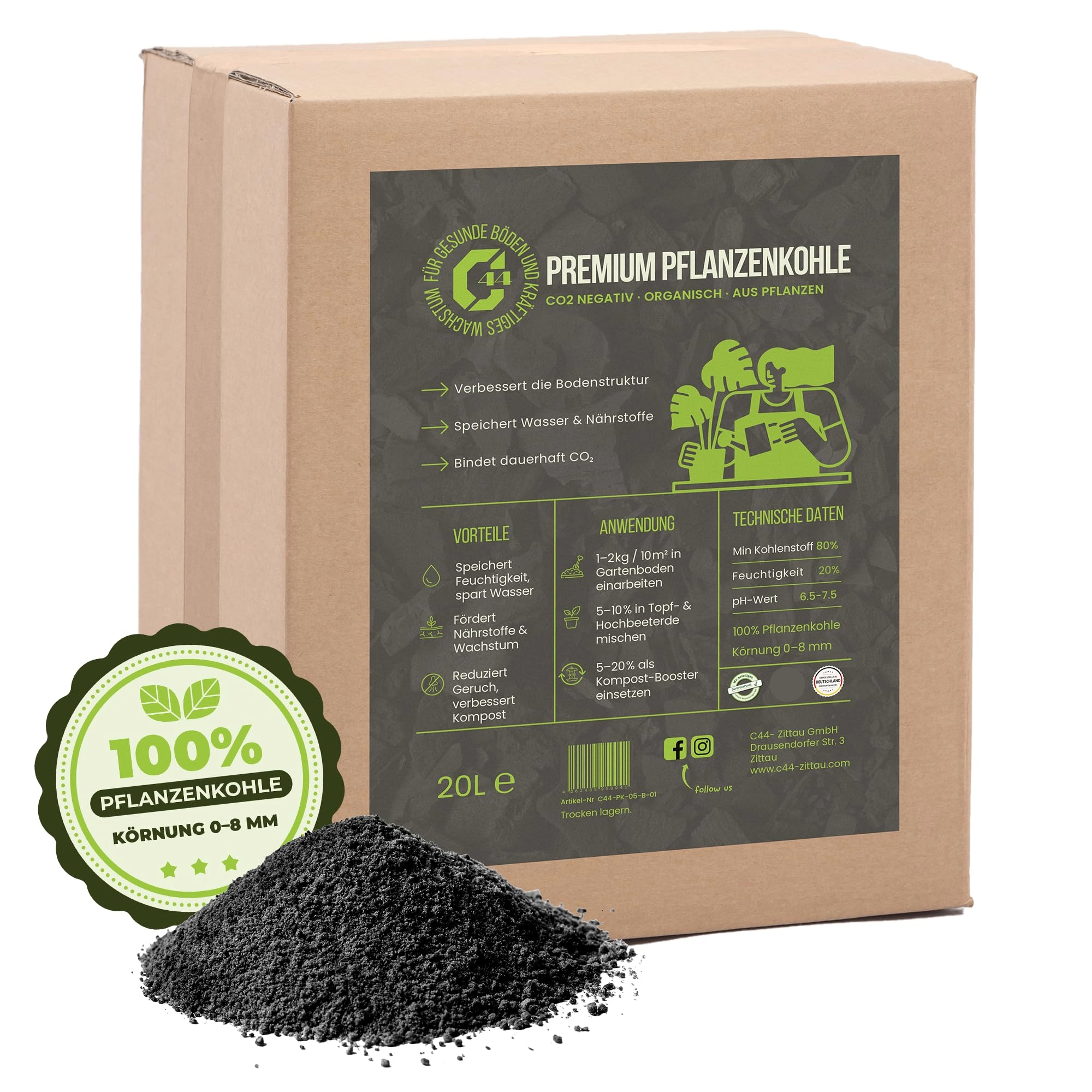 Premium Pflanzenkohle für Garten & Kompost