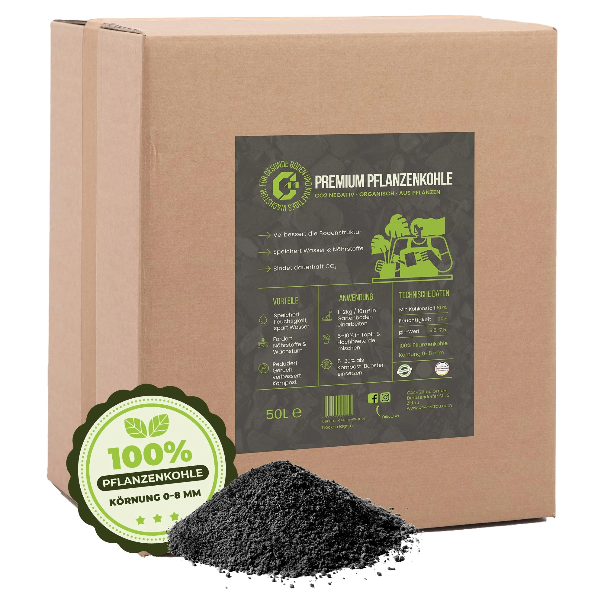 Premium Pflanzenkohle für Garten & Kompost