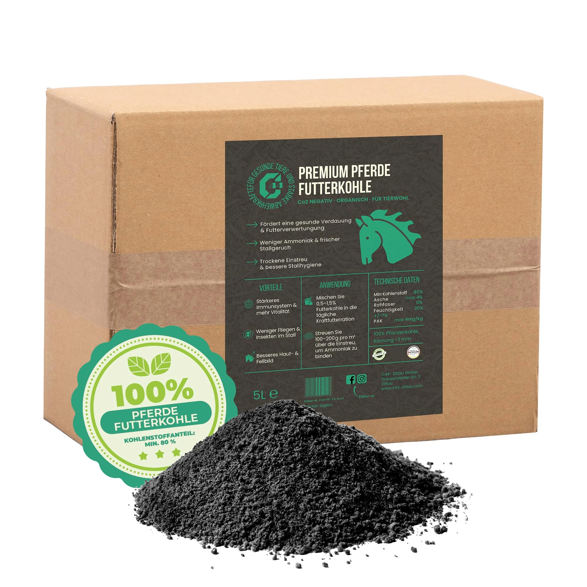 Premium Futterkohle für Pferde