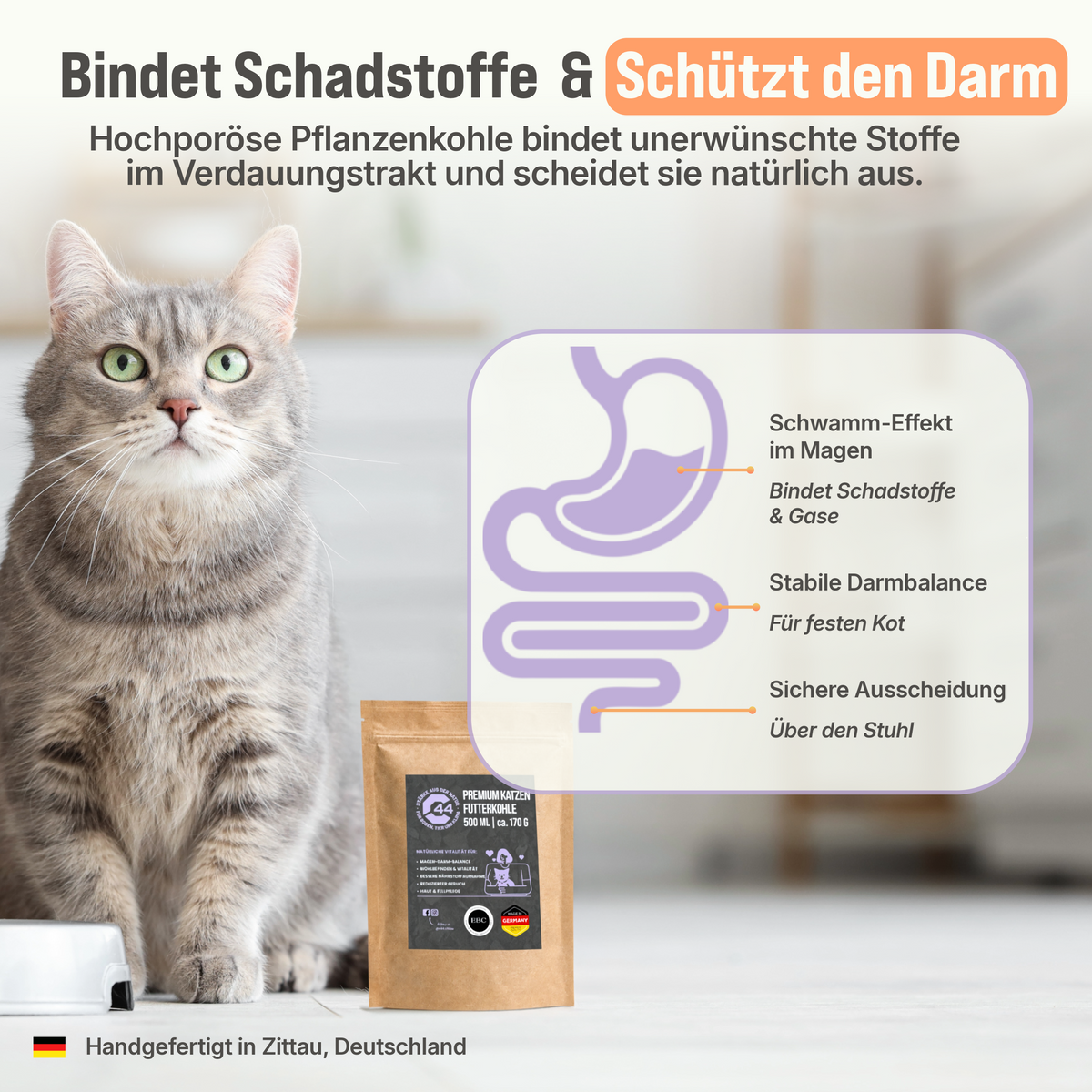 C44 Premium Futterkohle für Katzen | Darm-Balance & Entgiftung