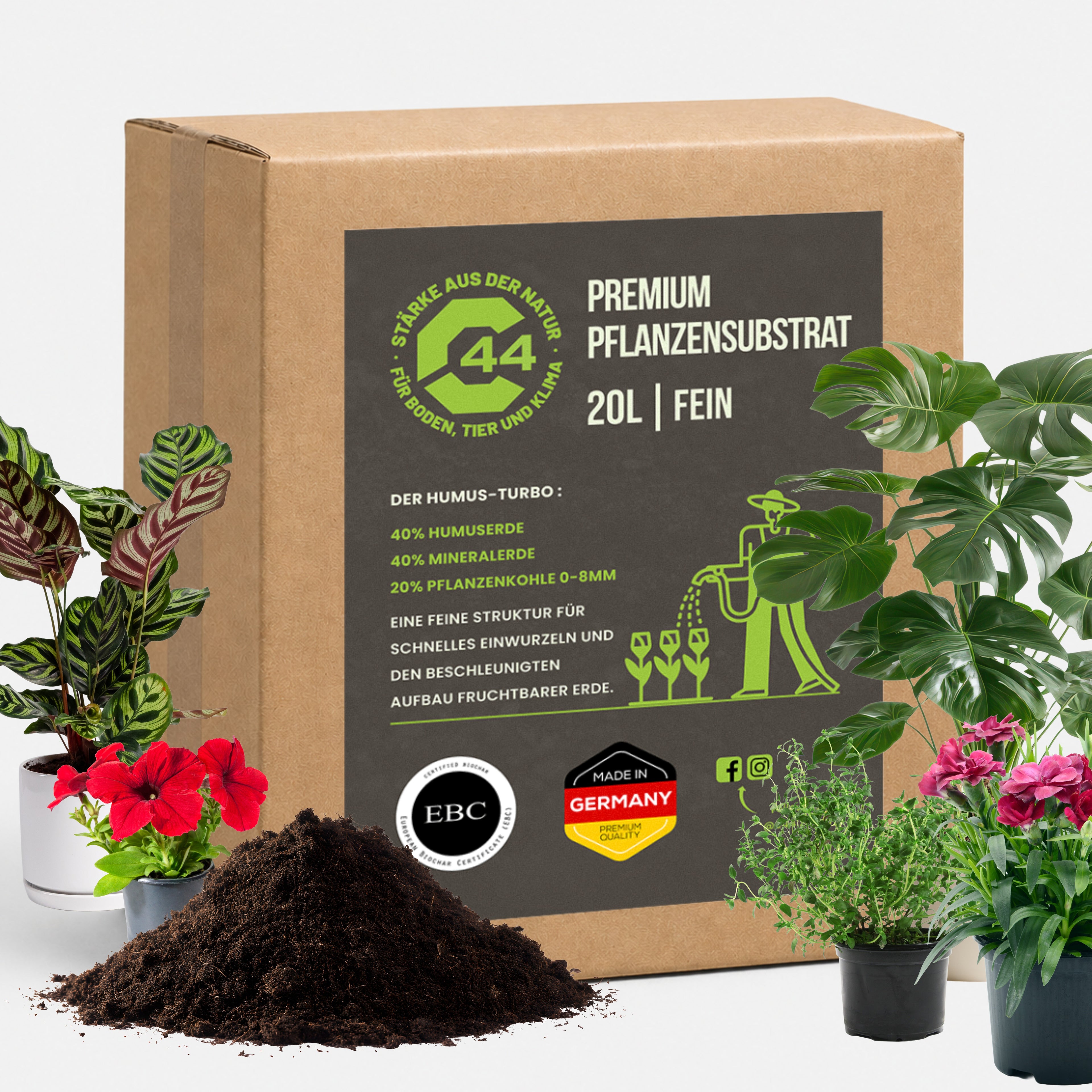 C44 Premium Pflanzensubstrat FEIN | Nährstoffreich & Strukturstabil (0-8 mm) – 20L
