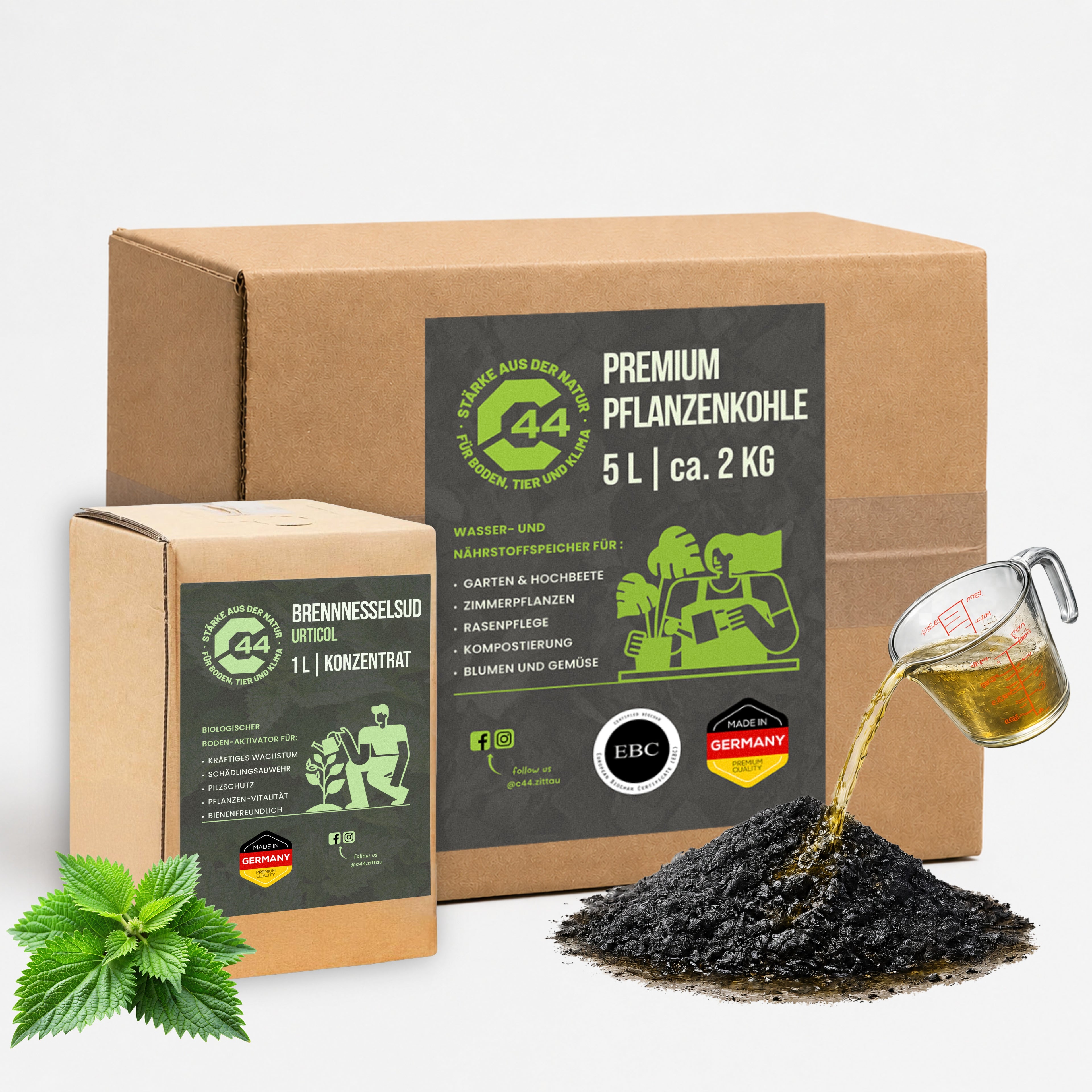 C44 Pflanzenkohle Aktivierungsset | Brennnesselsud + Premium Pflanzenkohle Bundle