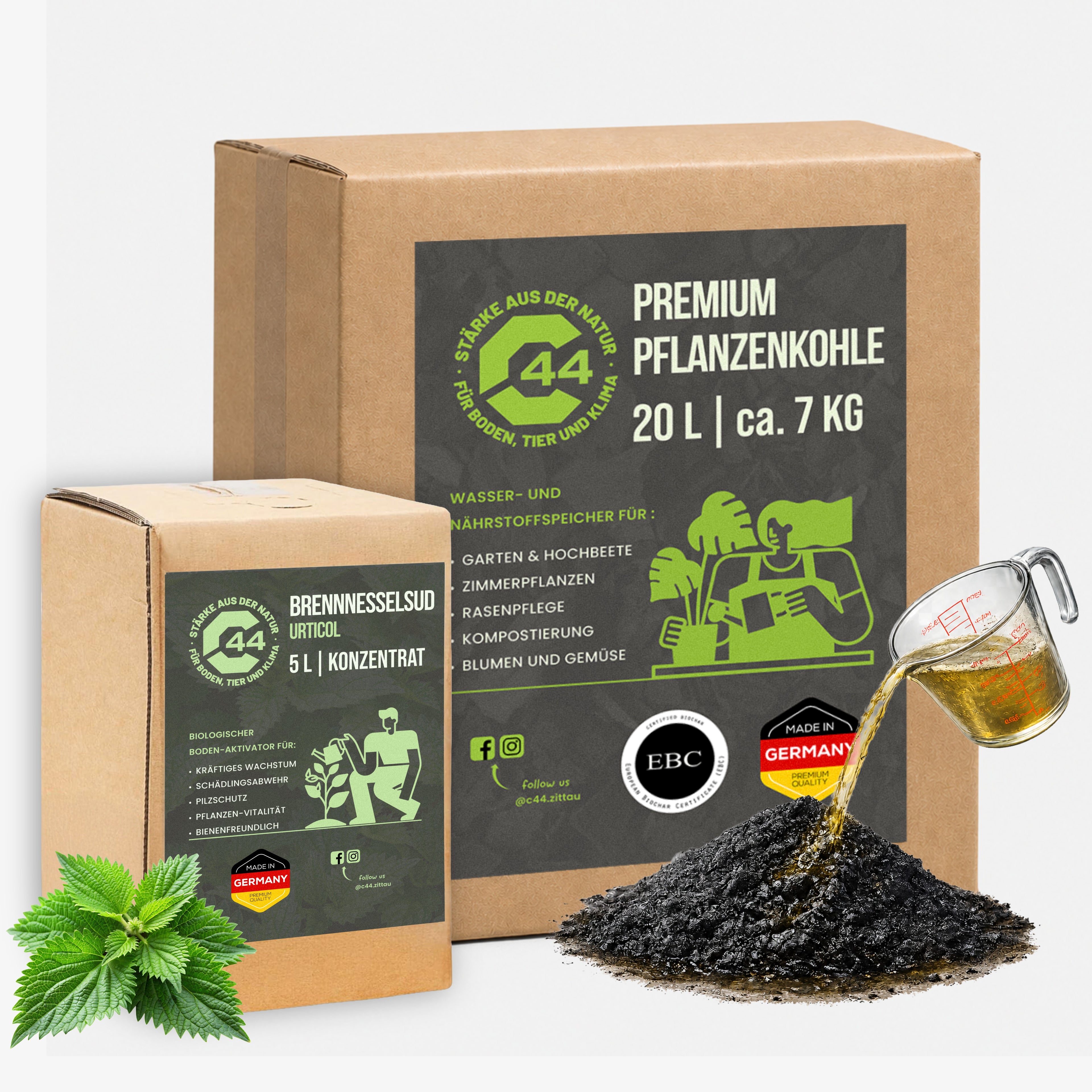 C44 Pflanzenkohle Aktivierungsset | Brennnesselsud + Premium Pflanzenkohle Bundle