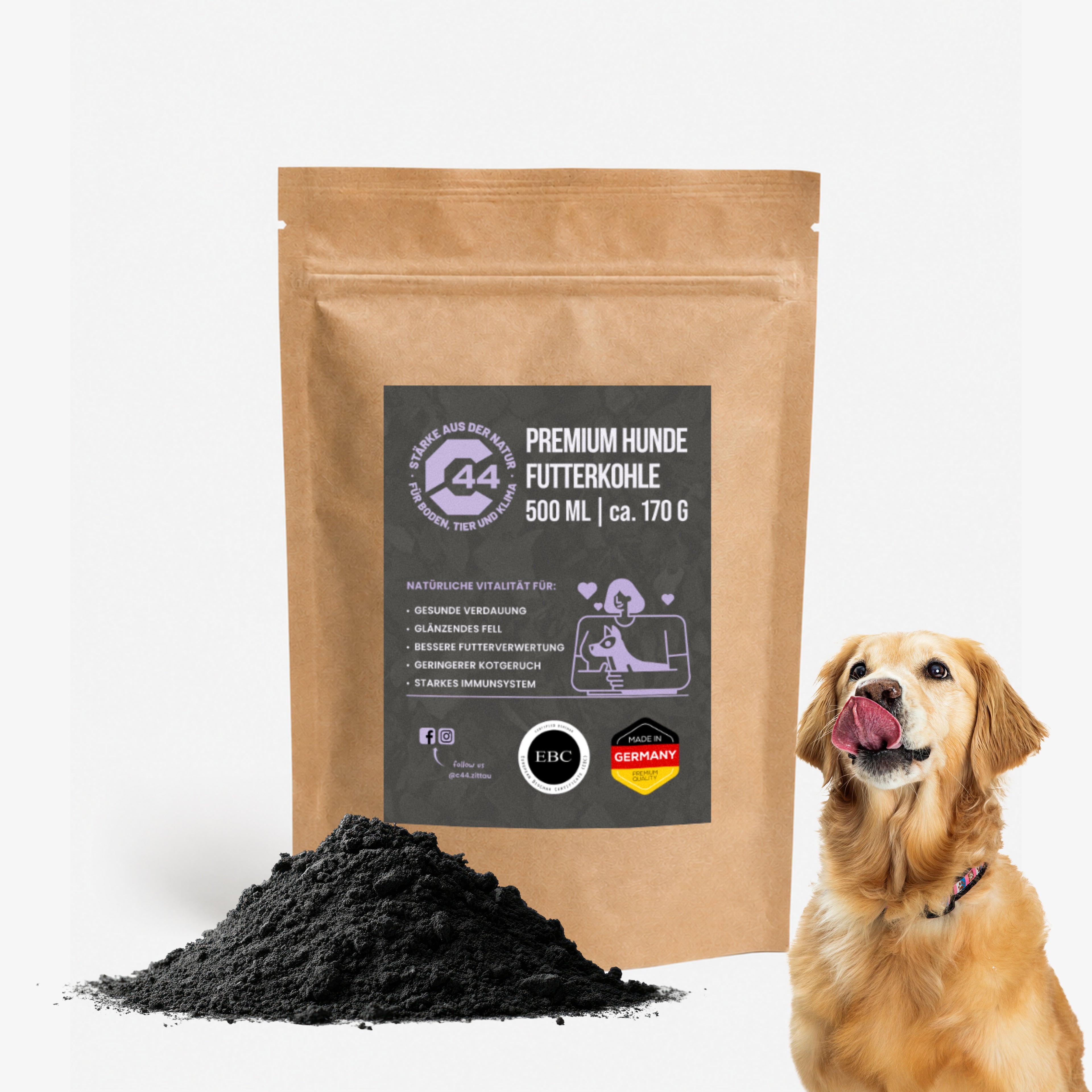 C44 Premium Futterkohle für Hunde | Natürliche Darmpflege