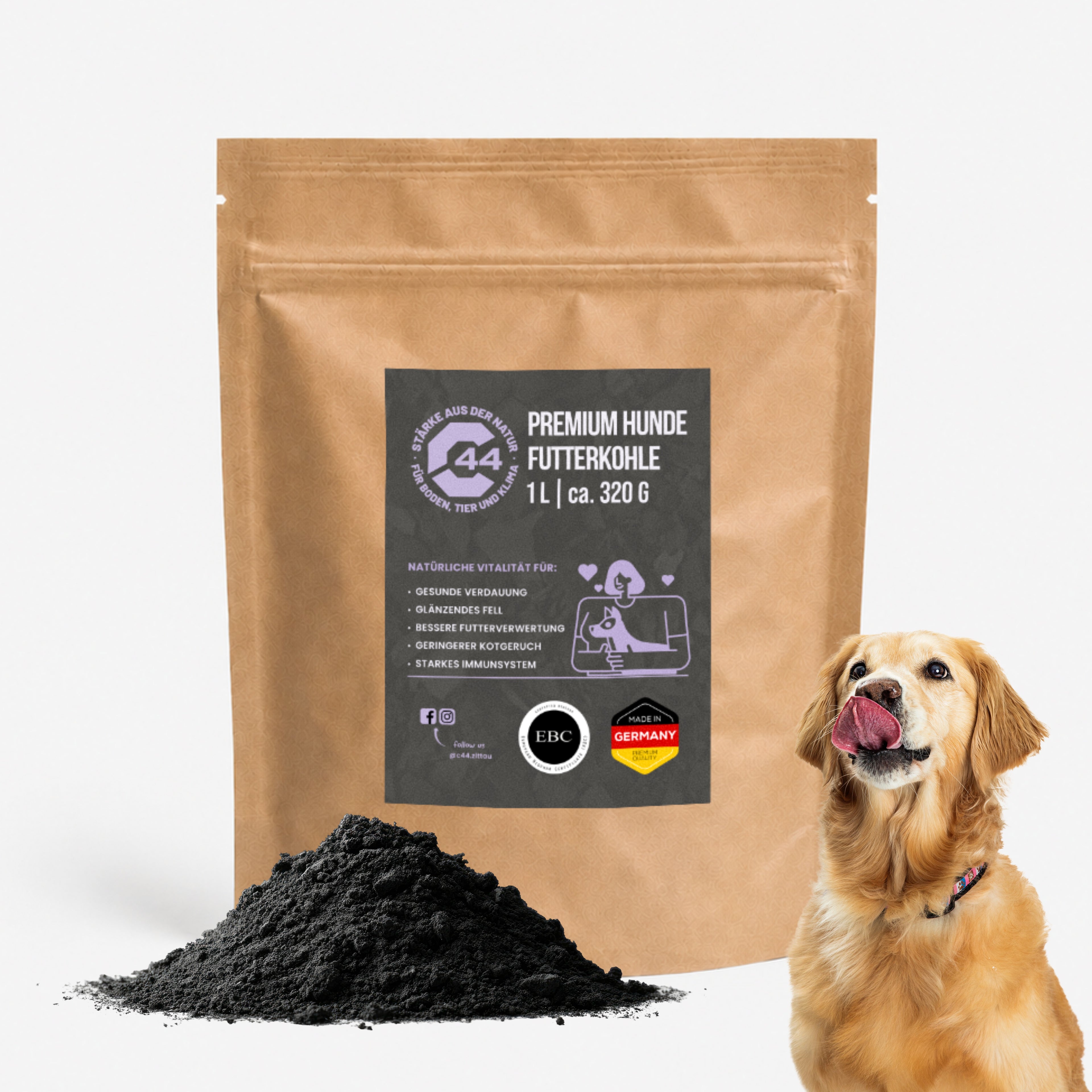 C44 Premium Futterkohle für Hunde | Natürliche Darmpflege