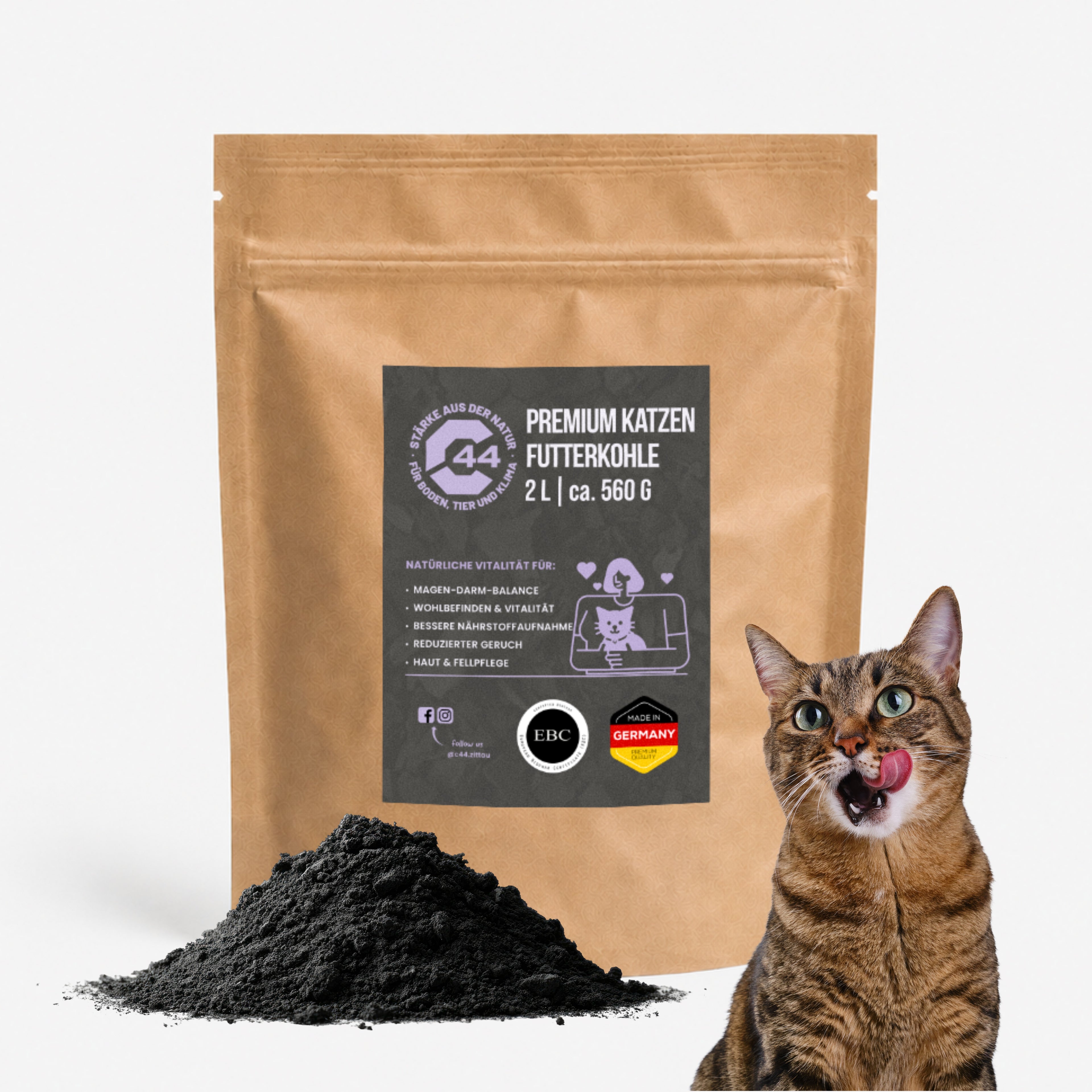 C44 Premium Futterkohle für Katzen | Darm-Balance & Entgiftung