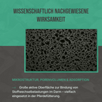Wissenschaftlich belegt: Schadstoffgeprüfte und zertifizierte Pflanzenkohle für höchste Sicherheit in der Fütterung.